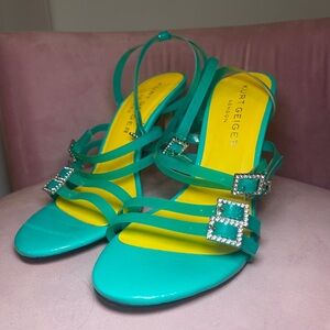 Kurt Geiger Teal Strappy Heels with Buckle Accents